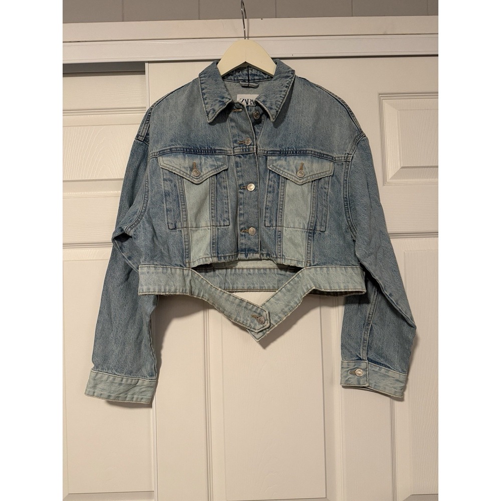 Zara Denim Jeans Jacket Cropped Blue Color‎ Block